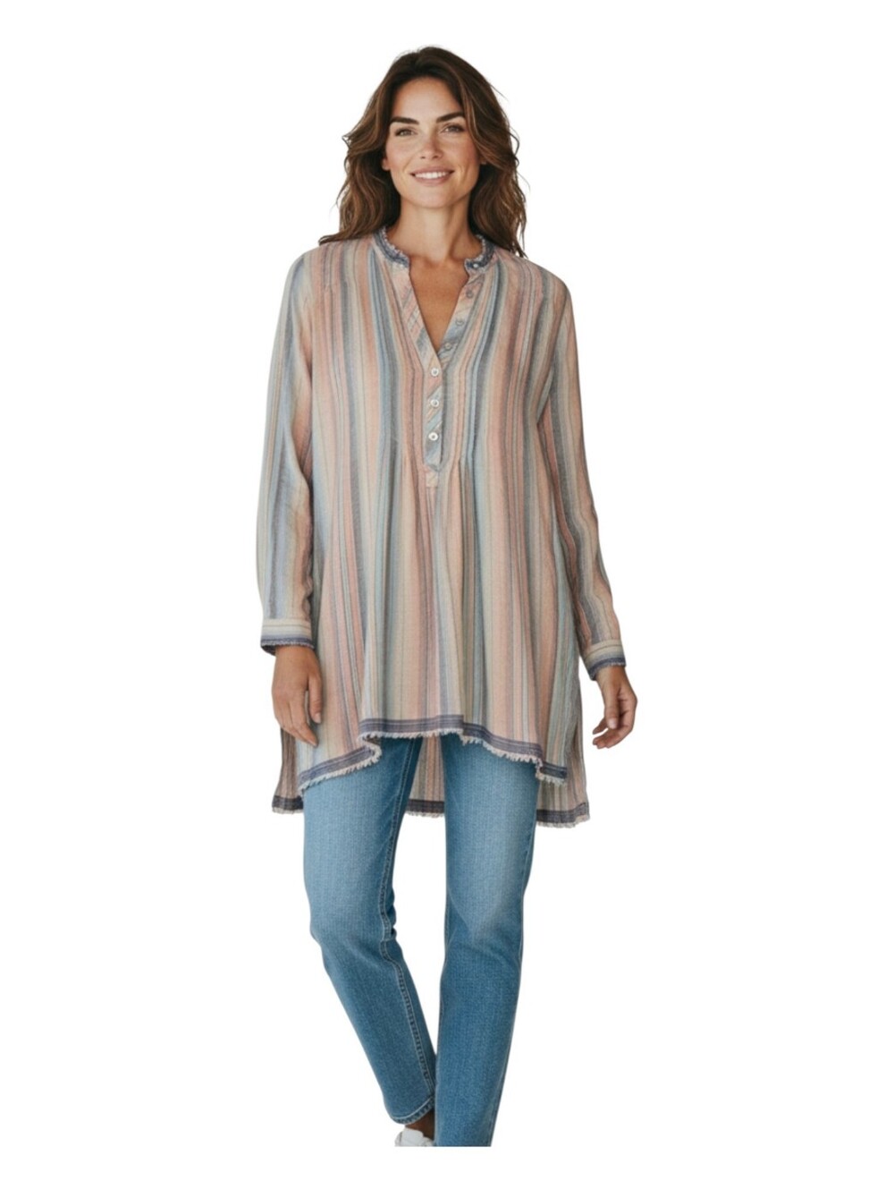 Faherty Womens Colorful Striped Evening Playa Half Button Tunic Shirt XS
